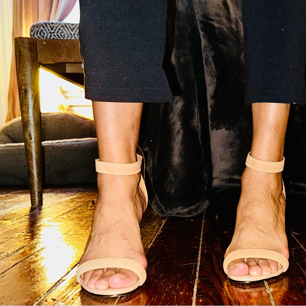 Suede Nude Strapless  2 inch Heels - 6.5